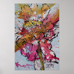 Declining Zinnia 001 / Artist Larry Lerew Poster