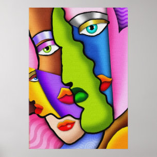 Deco Abstract Beautiful Faces Poster