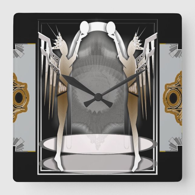 deco angels square wall clock (Front)