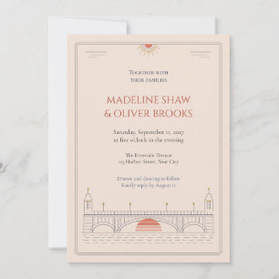 Deco Arch Bridge City Wedding Invitation