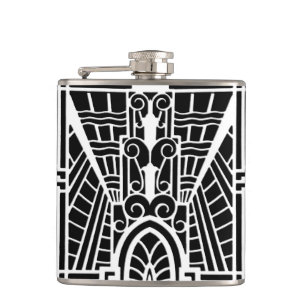 Deco Architectural Pattern, Black and White Hip Flask