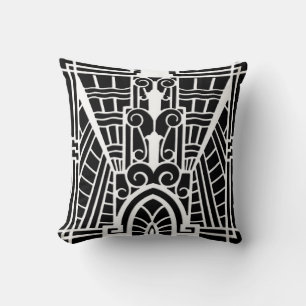 Deco Architectural Pattern, Black and White Throw Pillow
