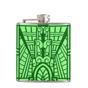 Deco Architectural Pattern, Light Jade Green Hip Flask