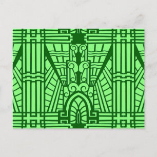 Deco Architectural Pattern, Light Jade Green Postcard