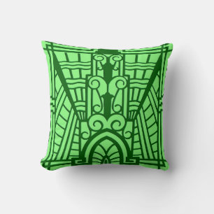 Deco Architectural Pattern, Light Jade Green Throw Pillow