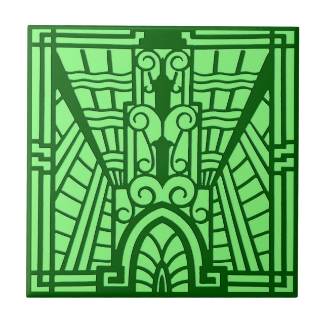 Deco Architectural Pattern, Light Jade Green Tile (Front)
