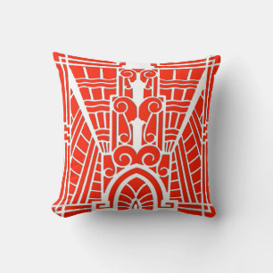 Deco Architectural Pattern, Mandarin Orange Throw Pillow