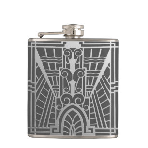 Deco Architectural Pattern, Silver Grey / Grey Hip Flask