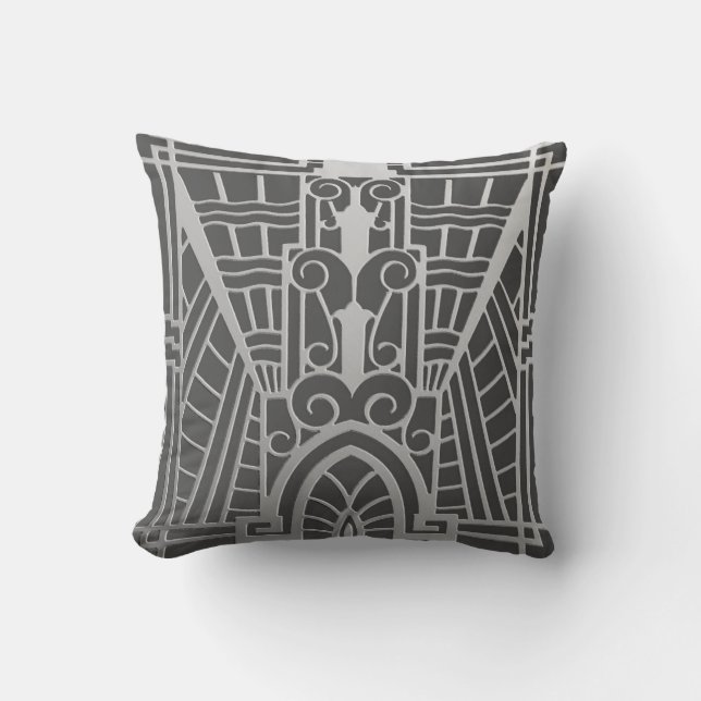 Deco Architectural Pattern, Silver Grey / Grey Throw Pillow (Front)