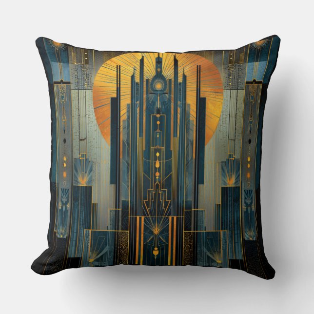 Deco Architecture At Night Throw Pillow (Front)