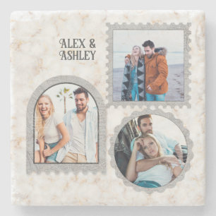 Deco Art Modern Customized Photo Name Stone Coaster