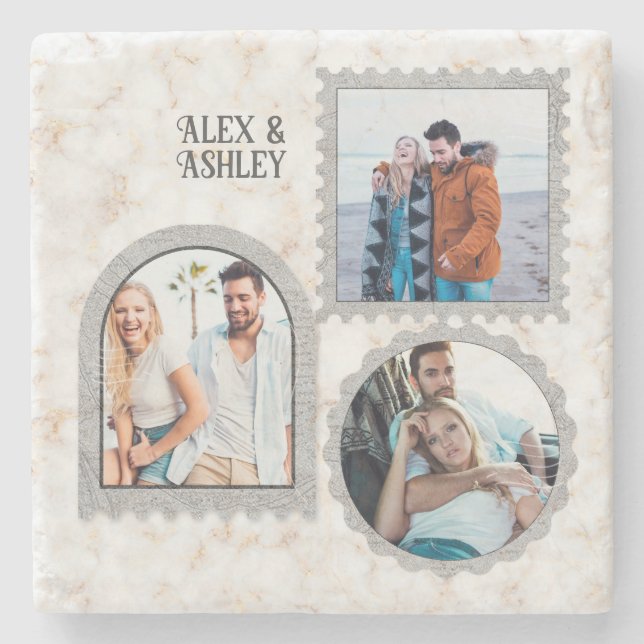 Deco Art Modern Customized Photo Name Stone Coaster (Front)