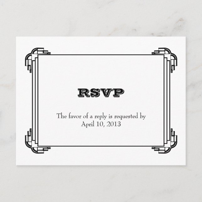 Deco black frame wedding RSVP response card (Front)