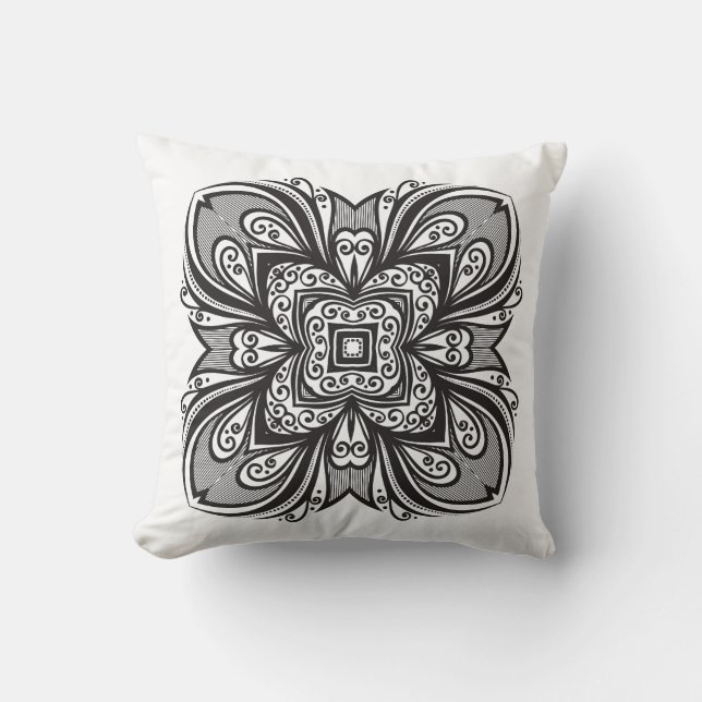 Deco Black Square Inspired Throw Pillow (Front)