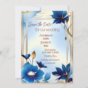 Deco blue flowers wedding save the date