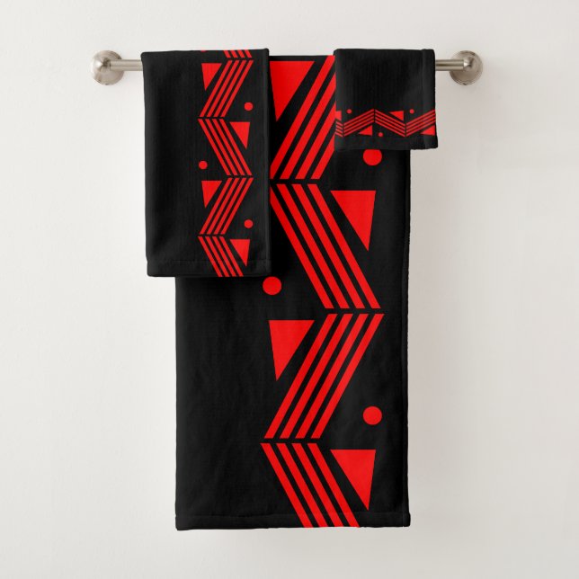 Deco  border in red & black bath towel set (Insitu)