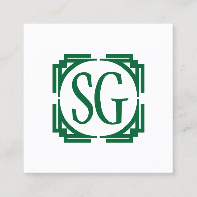 Deco Box - Initials - Forest Green Square Business Card (Front)