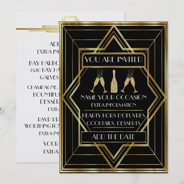 Deco Champagne Celebration Invitation (Front/Back)