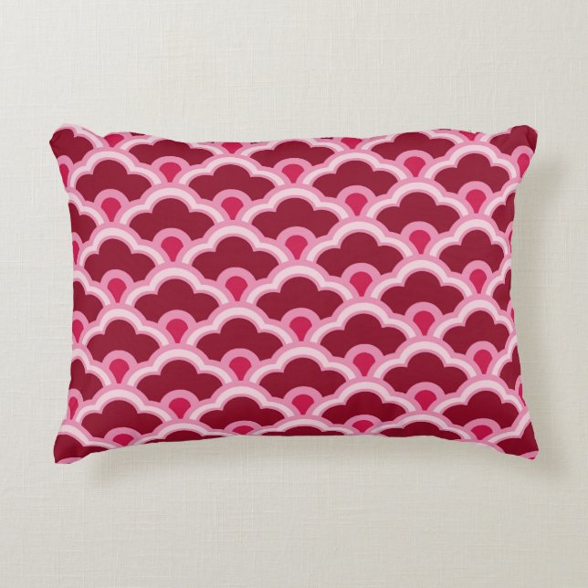 Deco Chinese Scallops, Burgundy Wine and Pink Decorative Pillow (Front)