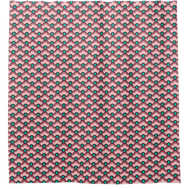Deco Chinese Scallops, Coral Pink and Turquoise (Front)