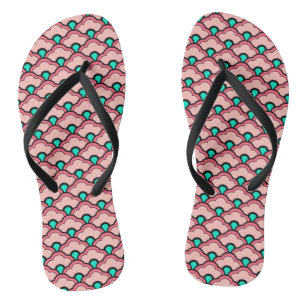 Deco Chinese Scallops, Coral Pink and Turquoise Flip Flops
