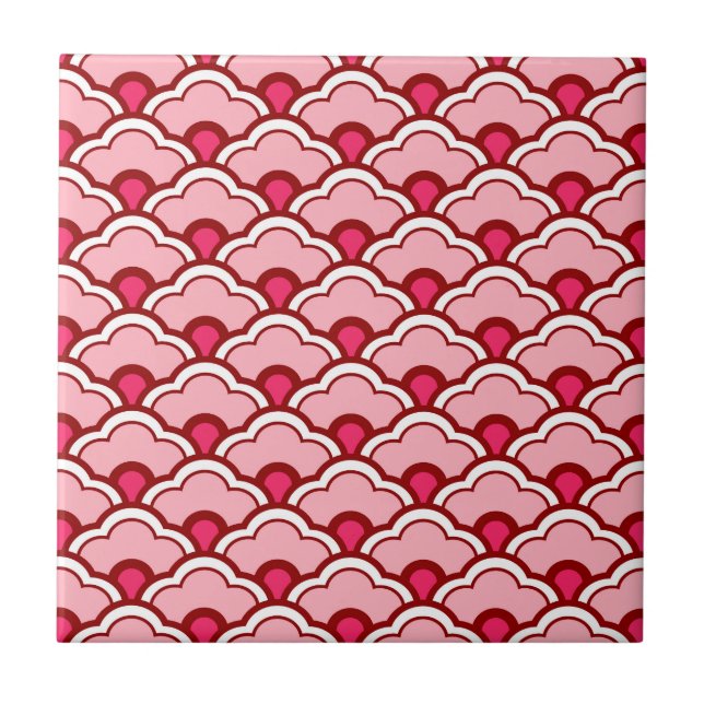 Deco Chinese Scallops, Fuchsia and Light Pink Cera Tile (Front)