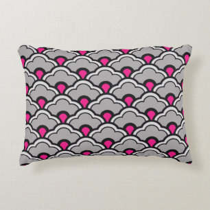 Deco Chinese Scallops, Grey / Grey, Black and Pink Decorative Pillow