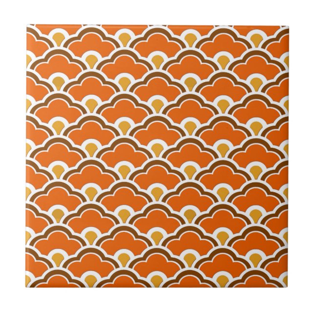 Deco Chinese Scallops, Mandarin Orange  Tile (Front)