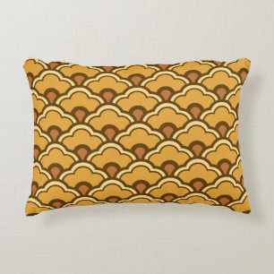 Deco Chinese Scallops, Mustard Gold and Brown Decorative Pillow