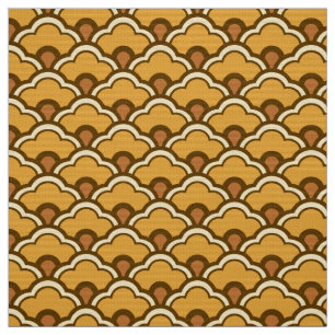 Deco Chinese Scallops, Mustard Gold and Brown Fabric