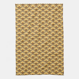 Deco Chinese Scallops, Mustard Gold and Brown Kitchen Towel
