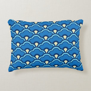 Deco Chinese Scallops, Ocean Blue and Indigo Accent Pillow