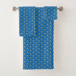 Deco Chinese Scallops, Ocean Blue and Indigo Bath Towel Set