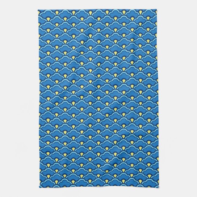 Deco Chinese Scallops, Ocean Blue and Indigo Kitchen Towel (Vertical)