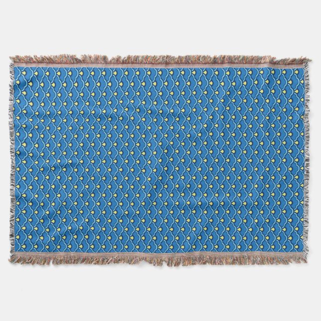 Deco Chinese Scallops, Ocean Blue and Indigo Throw Blanket (Front)