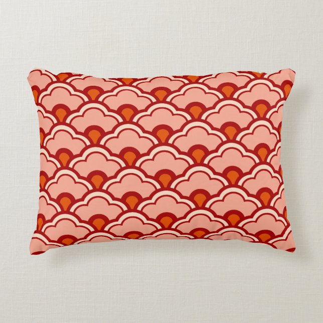 Deco Chinese Scallops, Peach, Rust and Cream Decorative Pillow (Front)