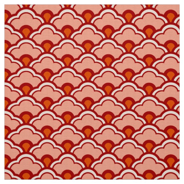 Deco Chinese Scallops, Peach, Rust and Cream Fabric (Swatch)