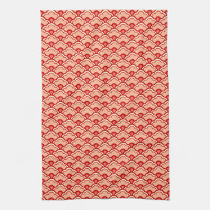 Deco Chinese Scallops, Peach, Rust and Cream Kitchen Towel