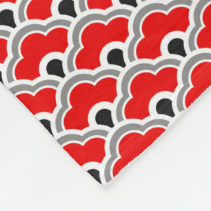 Deco Chinese Scallops, Red, Grey, Black and White Fleece Blanket