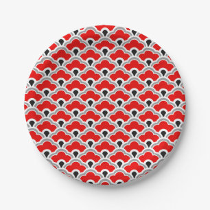 Deco Chinese Scallops, Red, Grey, Black and White Paper Plate
