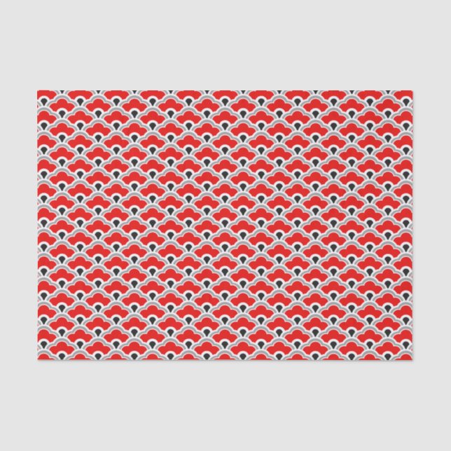 Deco Chinese Scallops, Red, Grey, Black and White Tissue Paper (Front)