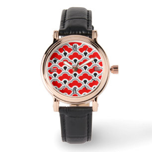 Deco Chinese Scallops, Red, Grey, Black and White Watch