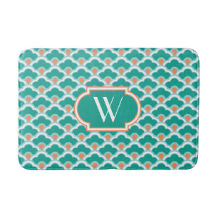 Deco Chinese Scallops, Teal, Aqua and Coral Bath Mat