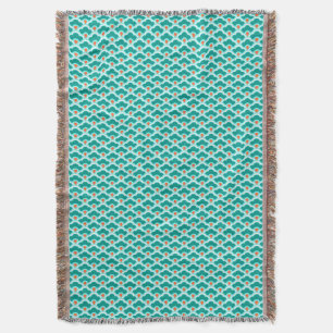Deco Chinese Scallops, Teal, Aqua and Coral Throw Blanket