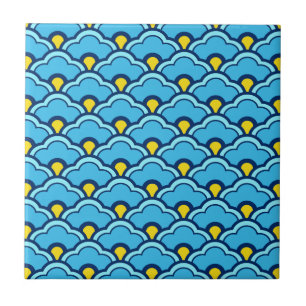 Deco Chinese Scallops, Turquoise and Aqua Ceramic  Tile