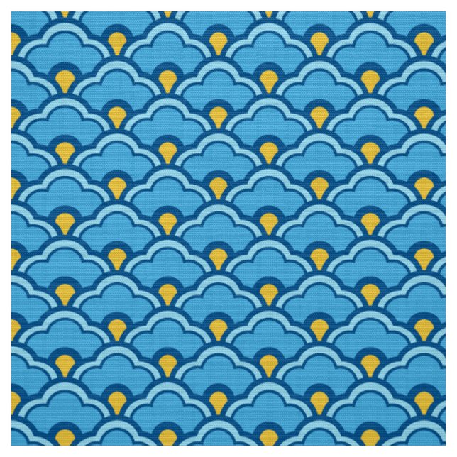 Deco Chinese Scallops, Turquoise and Aqua Fabric (Swatch)