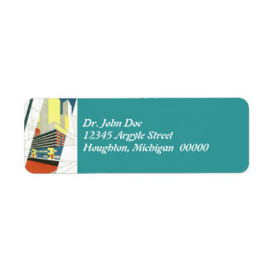 Deco Cityscape skyscrapers Return Address Labels