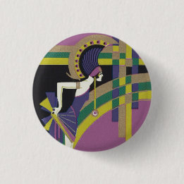 Deco Dancing Girl Badge 1 Inch Round Button