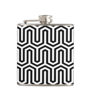 Deco Egyptian motif - black and white Hip Flask