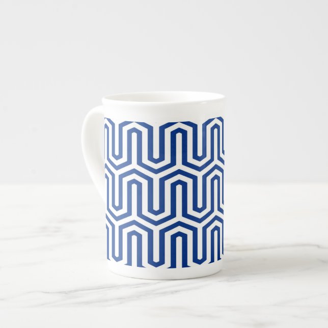 Deco Egyptian motif - cobalt blue and white Bone China Mug (Front Left)